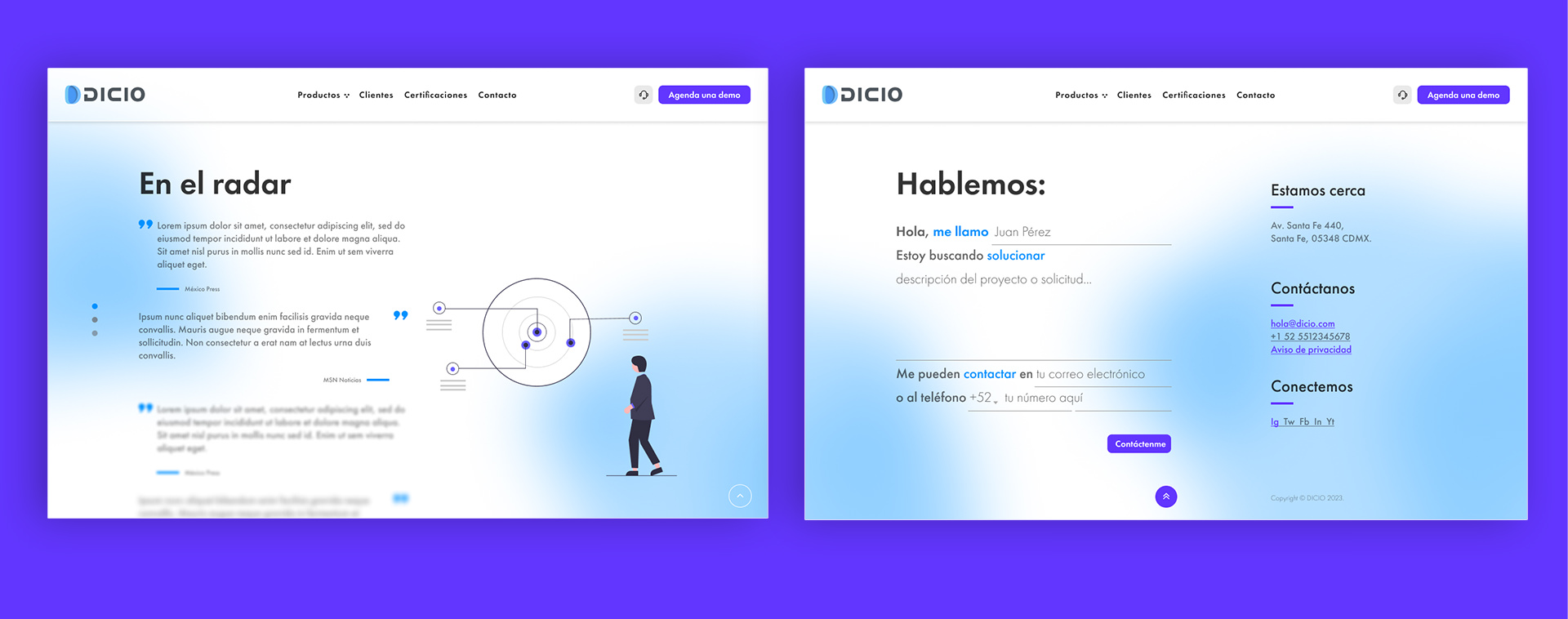 Componentes y layouts del sitio DICIO AI